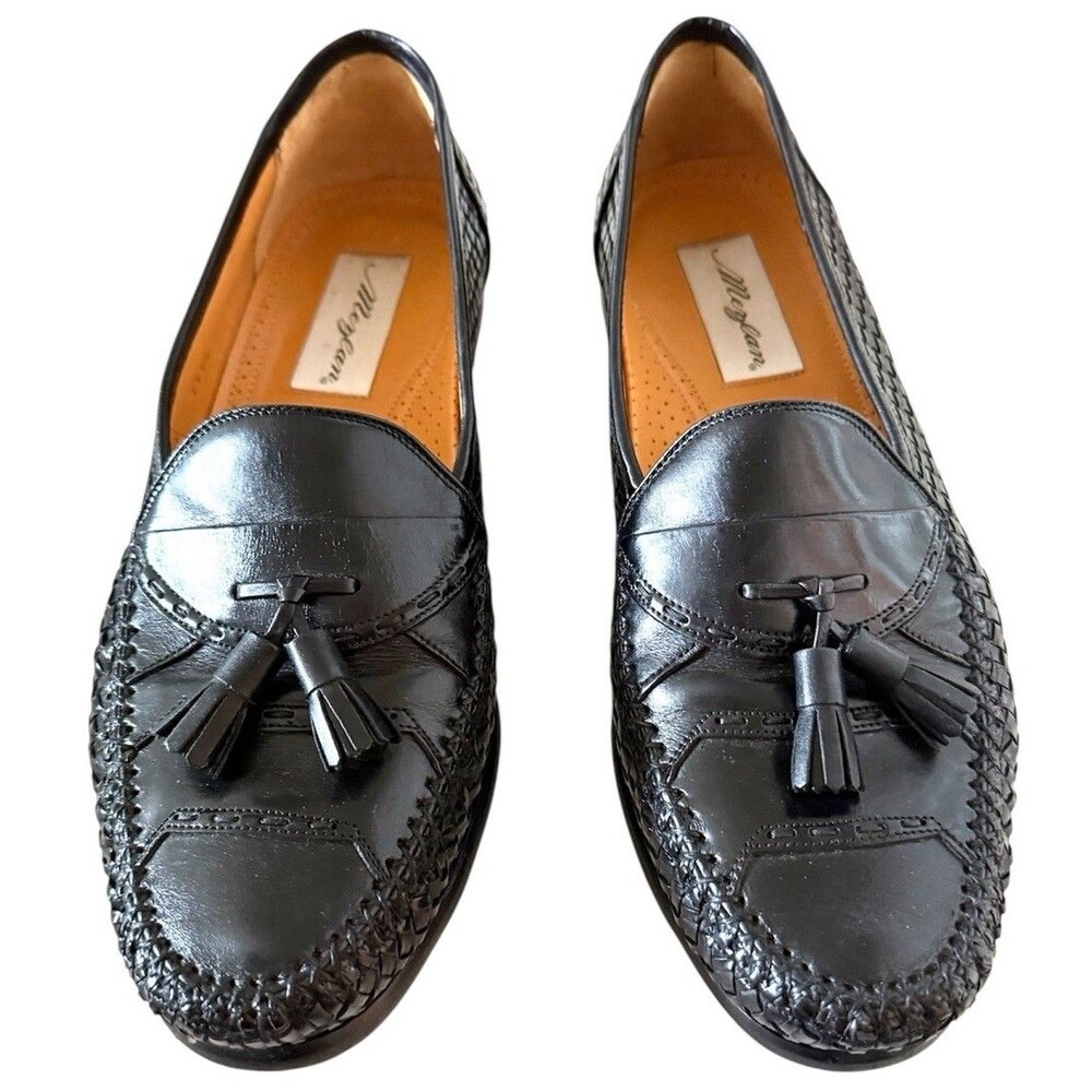 Mezlan Coral Black Leather Hand Made Tassel Woven Men’s Shoes Size 11.5 M